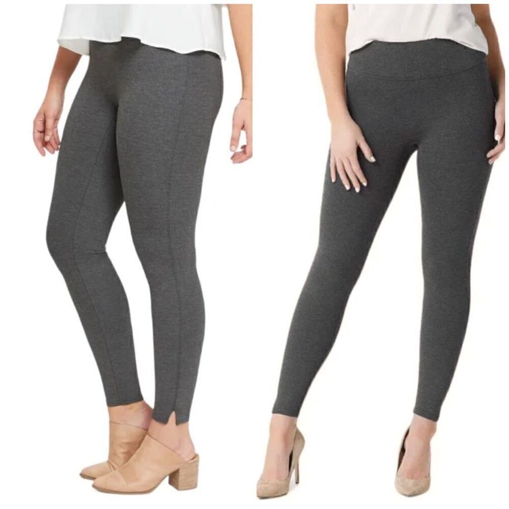 Spanx Heathered Grey Ponte Ankle Slitted Hem Thick High Rise Leggings Size S